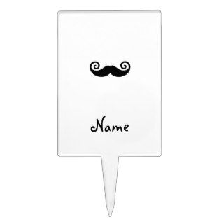 Personalized name Curly mustache Cake Picks