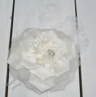 silk and feather flower bridal headpiece by heirlooms ever after