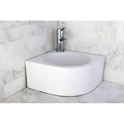 White Vitreous China Corner Vessel Bathroom Sink