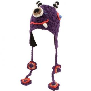 Winter Kids 7+ Cute One Eyed Monster Knit Trooper Trapper Ski Hat Cap Purple Clothing