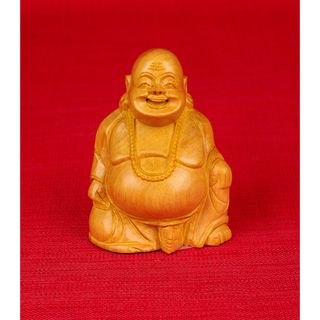 Hand carved Kadam Wood Laughing Sitting Buddha Figurine (India) Accent Pieces
