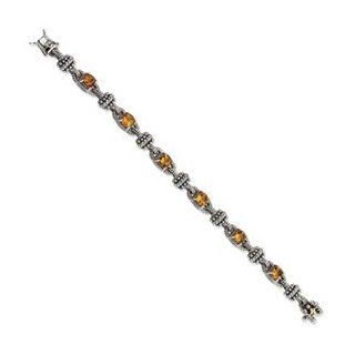 7.5 Inch Long Sterling Silver Bracelet with 14k Yellow Gold Accents and 5.1 Carats of Citrine Gemstone Jewelry