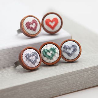 hand embroidered mini heart ring by handstitched with love