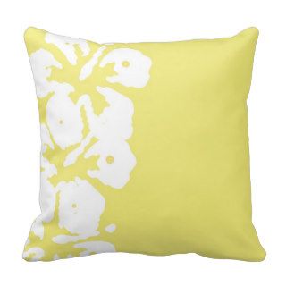 Abstract White Hibiscus Flowers on Yellow Pillow