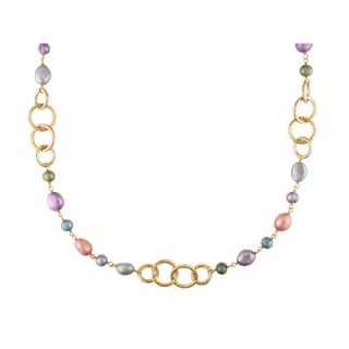 Miadora Multicolored Cultured Pearl Round Link Necklace