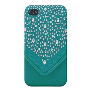 Turquoise Diamond Bling Studs on Silk Look iPhone 4/4S Cases