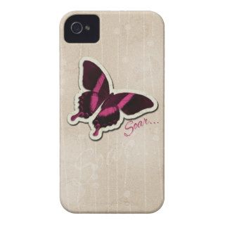 Pink Butterfly Soar on Beige Background Case Mate iPhone 4 Cases