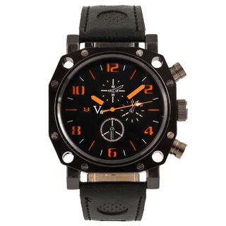 Geneva Premiere Mens Decorative Chronograph Synthetic Leather Black/ Orange Watch Geneva Mens Geneva Watches