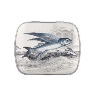 Vintage 1800s Blue Flying Fish In Ocean Waves Jelly Belly Tin