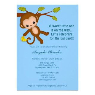 Boy Monkey Baby Shower Invitations BLUE MM2
