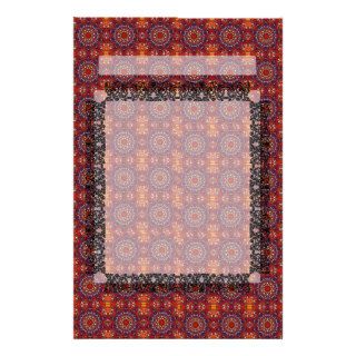 Orange and Purple Floral Abstract Tile 125 Pattern Customized Stationery