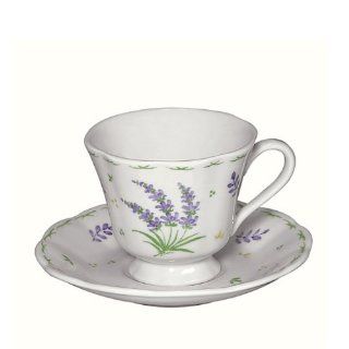 Tea Cup and Saucer   Andrea Sadek   Lavender Floral Design   3" Tall, Plate 5.25" Diameter Porcelain China Kitchen & Dining