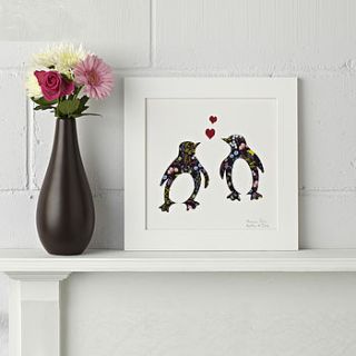 penguin pals personalised wedding gift art by bertie & jack