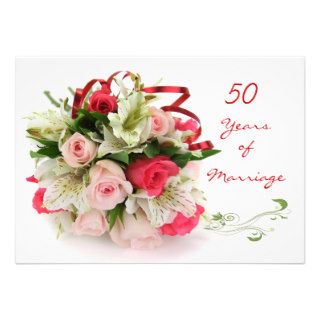 50th Wedding Anniversary.  Roses and lilies Personalized Invites