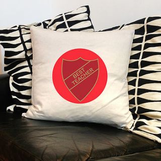 personalised 'teacher badge' cushion by a piece of ltd