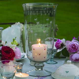 hand blown & engraved hurricane vase by susie watson designs