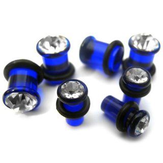 Pair of 0 Gauge (0G   8mm) Blue CZ Diamond Acrylic Plugs   Single Flare Body Piercing Plugs Jewelry