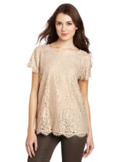 Joie Women's Marella Metallic Foil With Lace Blouse, Mushroom/RoseGold, Small