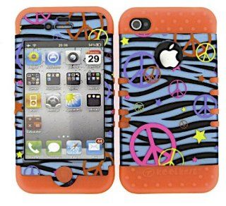 3 IN 1 HYBRID SILICONE COVER FOR APPLE IPHONE 4 4S HARD CASE SOFT ORANGE RUBBER SKIN ZEBRA PEACE OR TE321 S KOOL KASE ROCKER CELL PHONE ACCESSORY EXCLUSIVE BY MANDMWIRELESS Cell Phones & Accessories