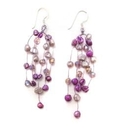 Striking Waterfall Freshwater Dyed Purple Pearl .925 Silver Hooks Earrings (Thailand) Earrings