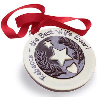 giant personalised chocolate medal by warner's end