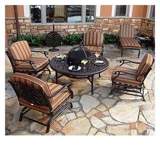 Baywood 8 pc All Inclusive Collection Includes 4 Motion Club Chairs, Chat Table w/Firepit /Ice Bucket Option, 2 Loungers and Side Table  Outdoor And Patio Furniture Sets  Patio, Lawn & Garden