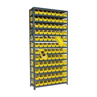 Quantum Storage 96 Bin Shelf Unit — 12in. x 36in. x 75in. Rack Size, Yellow  Single Side Bin Units