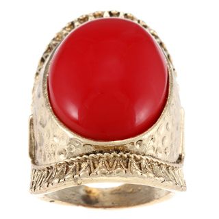 LinaJoy Fashion Jewelry Created Oval Red Coral Hammered Ring Fashion Rings
