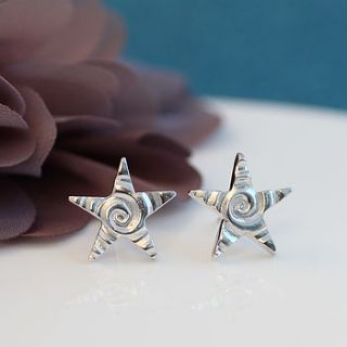 swirly textured silver star stud earrings by green river studio