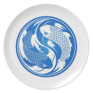 Blue and White Yin Yang Koi Fish Plate