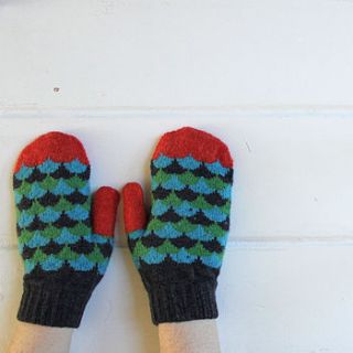 knitted lambswool scallop mittens by sally nencini