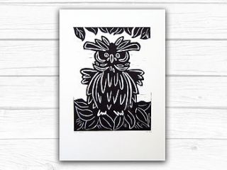 owl lino print by knockout
