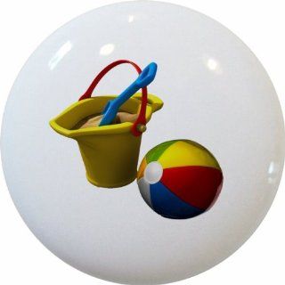 Set of 2 Beach Ball Sand Bucket Cabinet Drawer Pull Knobs   Cabinet And Furniture Knobs  