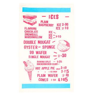 seaside cafe 'delicious ices' tea towel by gillian kyle