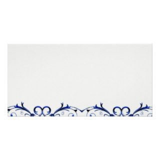 Elegant navy blue swirls with aqua damask photo cards