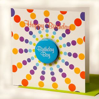 birthday boy card with a badge by think bubble