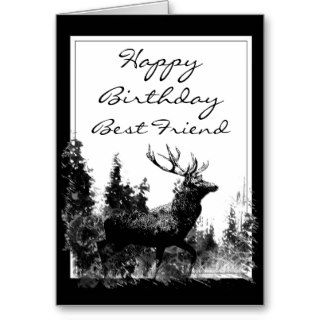 Happy Birthday Best Friend Vintage Stag, Deer Greeting Cards