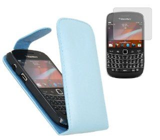 iTALKonline BlackBerry 9900 Bold Touch PU Leather BLUE Executive Flip Wallet Book Case Cover and LCD Screen Protector plus MicroFibre Cleaning Cloth Cell Phones & Accessories