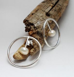 handmade silver round earrings with pearl by sonja bessant jewellery