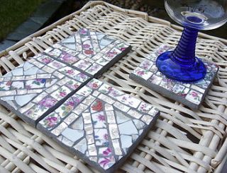 floral union jack mosaic coasters. by more mosaics