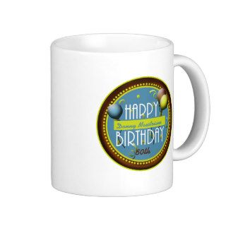 Blue Lime and Chocolate Happy Birthday Coffee Mugs