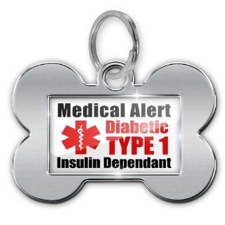 Dog Bone Pet ID Tag Medical Alert Red "Diabetic Insulin Dependant TYPE 1"   Neonblond  Pet Identification Tags 
