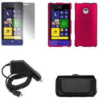 iFase Brand HTC 8XT Combo Rubber Rose Pink Protective Case Faceplate Cover + LCD Screen Protector + Rapid Car Charger + Black Horizontal Leather Pouch for HTC 8XT Cell Phones & Accessories