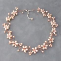 Intricate Pink Pearl Flower Link Necklace (3 10 mm) (Thailand) Necklaces