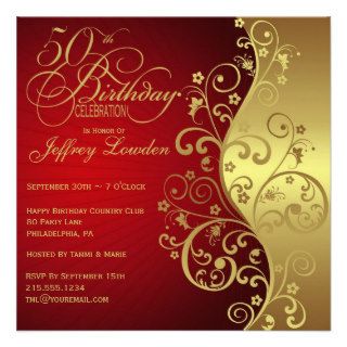 Red & Gold 50th Birthday Party Invitation