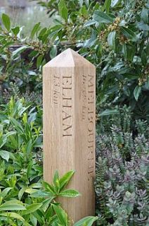 personalised solid oak mile post by the oak & rope company