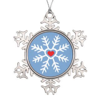 Heart Snowflake Christmas  blue white Ornament