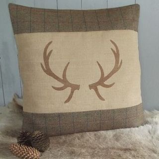 ' antler ' tweed and hessian floor cushion by rustic country crafts