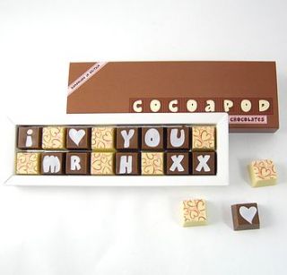 personalised chocolates in a small box by chocolate by cocoapod chocolate