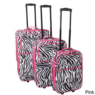 World Traveller Zebra Pattern Expandable 3 Piece Upright Luggage Set Three piece Sets